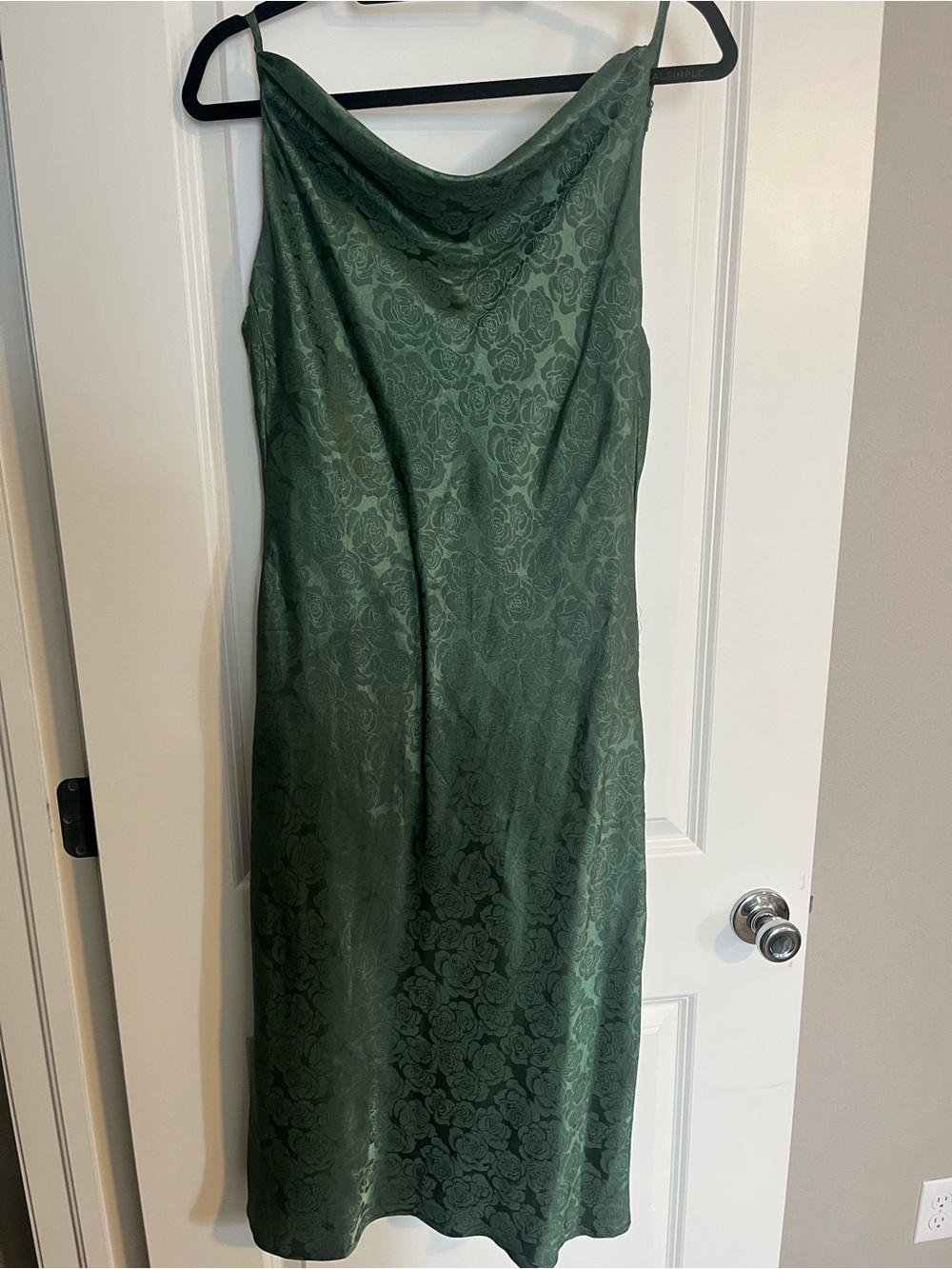 Lulu's Forest Green Floral Jacquard Cowl Midi Dress